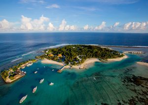 An aerial shot of the island of Kandooma.